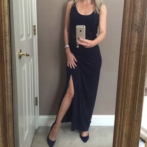 Tahari Maxi Tank Dress Sz XS Navy Blue EUC